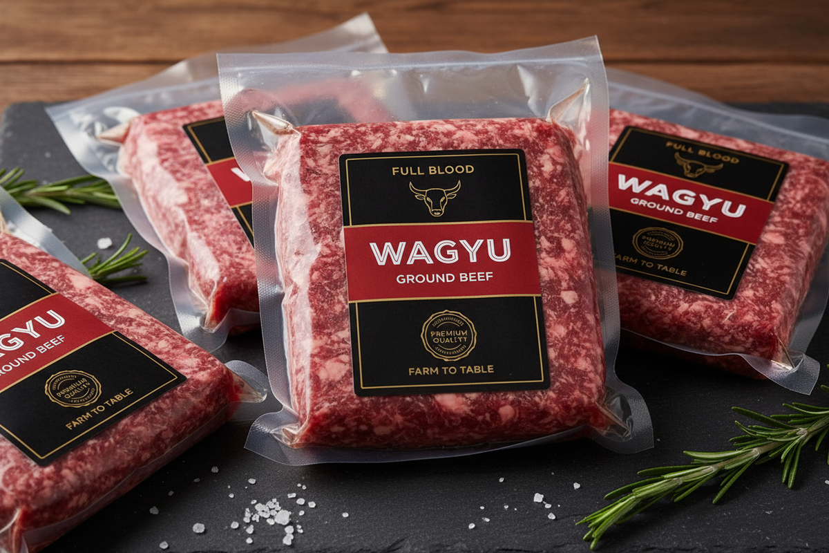 Full blood Wagyu ground beef vacuum-sealed packages