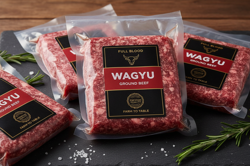 Full blood Wagyu ground beef vacuum-sealed packages