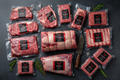 Whole full blood Wagyu beef butchered and wrapped with all cuts